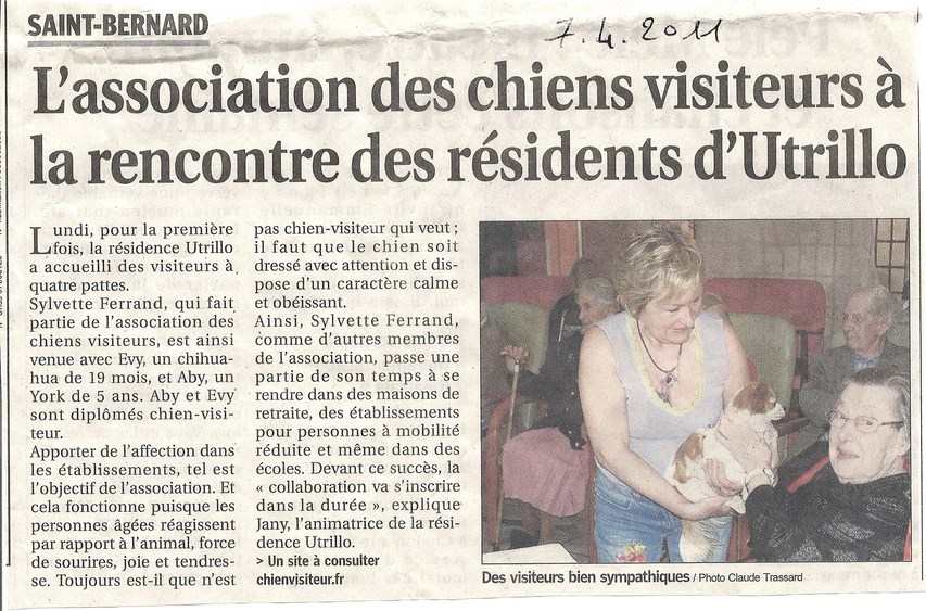 chien visiteur, Le Progrès, 7 avril 2011